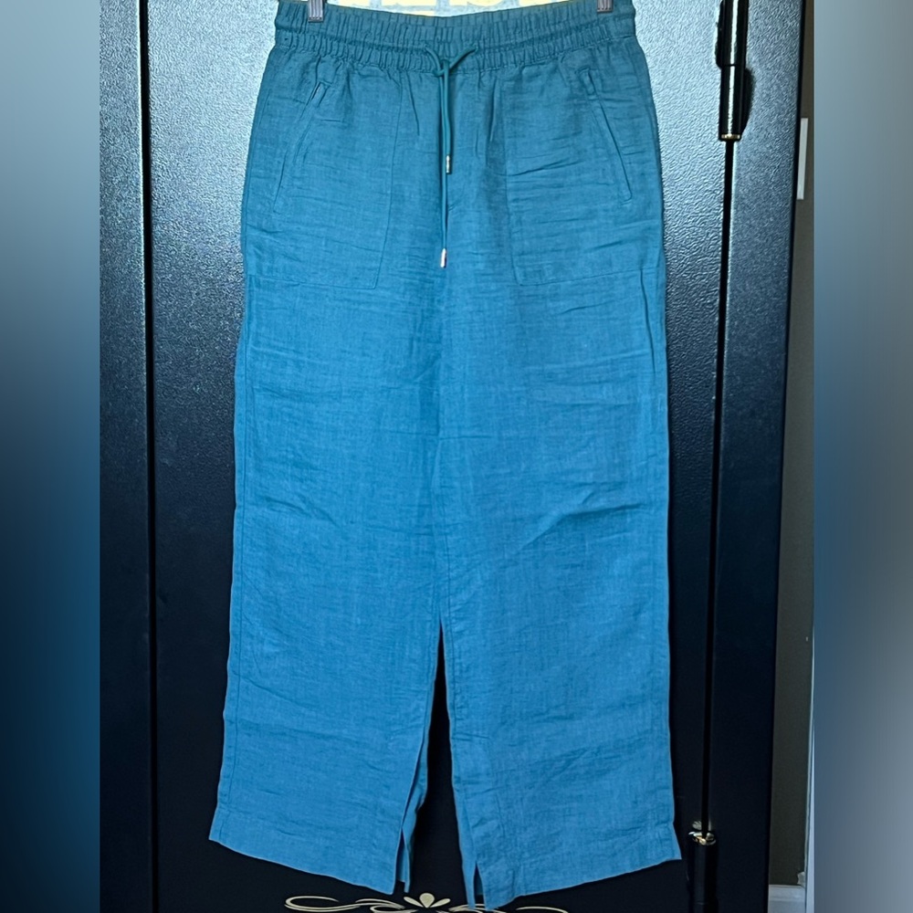 Athleta retreat linen Pants Women’s Teal wide leg 100% Linen Relaxed Fit NWOT